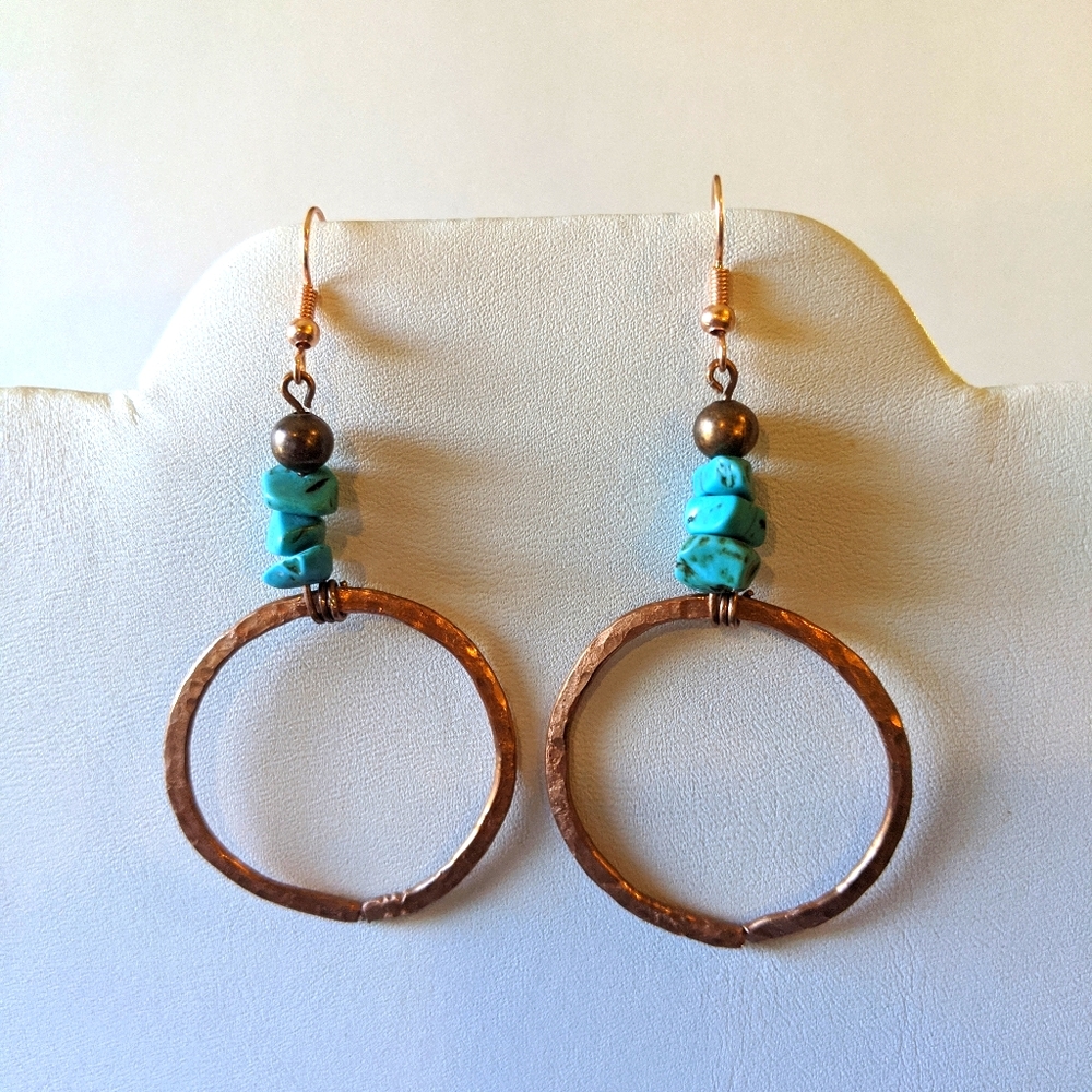 Hand Hammered Copper & Bead Earrings